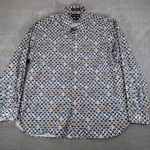 Paul Fredrick Luxury Cotton Silk Geometric Print Button Down Shirt XL